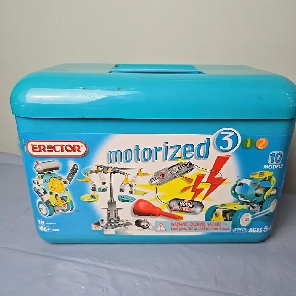 ERECTOR Motorized Construction 10 Models‎ 6v Motor 100+ Parts NOT Complete READ